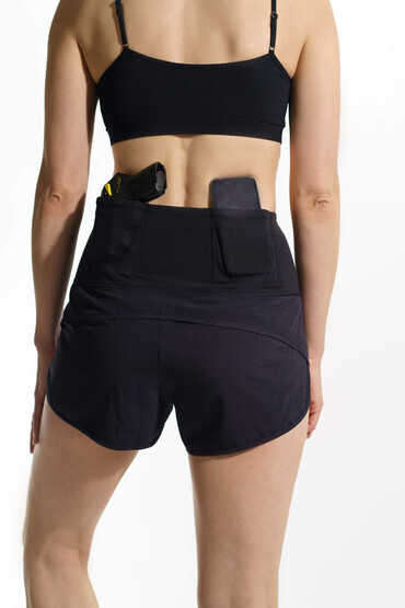 Women's Concealed Carry Runners Shorts from Alexo in Black has multiple waistband pockets